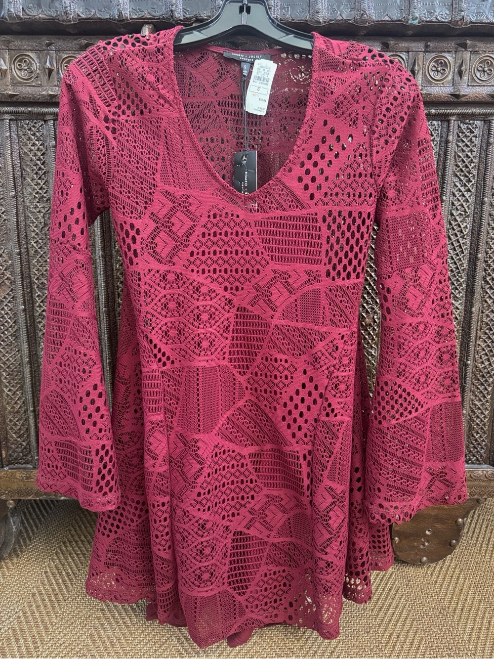 Romeo & Juliet Couture Burgundy Crochet Mini Dress